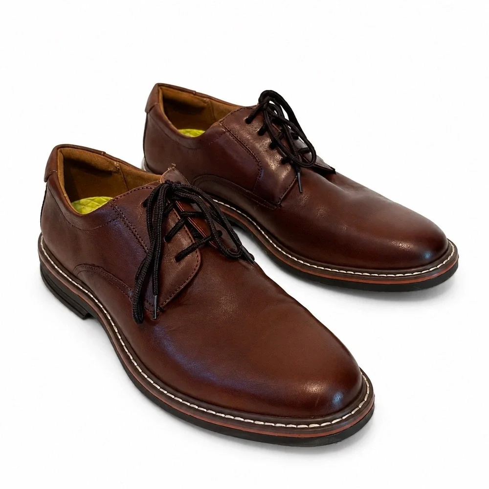 Florsheim Mens Brown Leather Plain Toe Derby Dress Shoes 13369-222‎ Size 10M